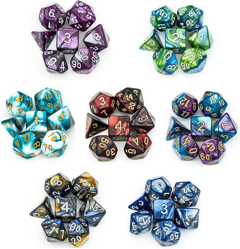 Poludie 7 Sets DND Dice Polyhedral Dice Set (49pcs) with 1 Large Leather Bag, D&D Die Set for Dungeons and Dragons, RPG Table Games. (7Sets/49Pcs) - Image 1